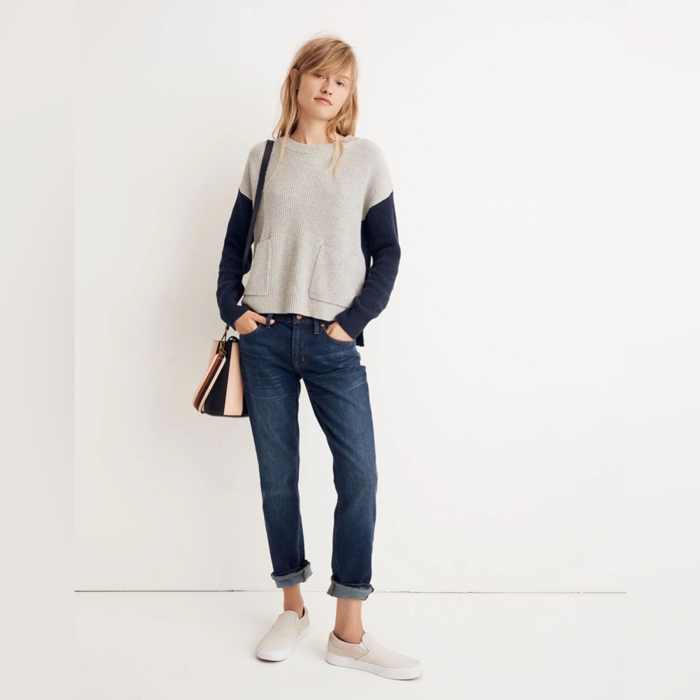 Madewell Patch Pocket Pullover Sweater in Colorblock Size medium